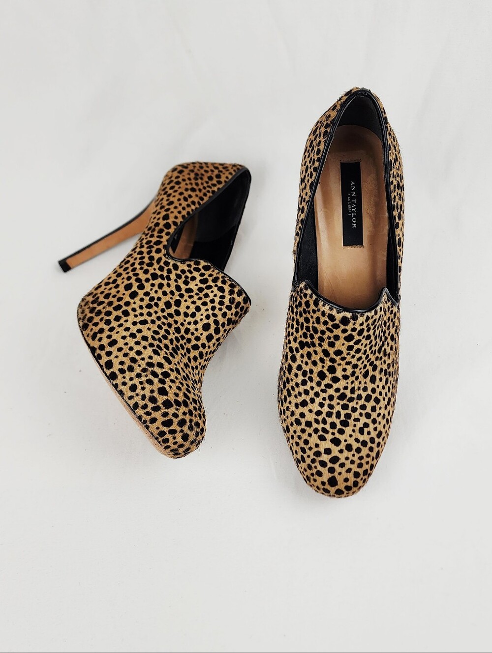 Ann Taylor Leandra Leather  Calf Hair Leopard Platform High Heel Shoes